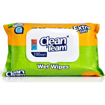 Dětský vlhčený ubrousek Clean Team vlhčené ubrousky Extra Soft pH 5,5 bez parabenů a alkoholu 100 ks (extra jemné vlhčené ubrousky | pH 5,5 | bez parabenů | šetrné k pokožce | vlhké ubrousky na ruce obličej i tělo | jemné čisticí ubrousky | uzavíratelné balení | každodenní hygie