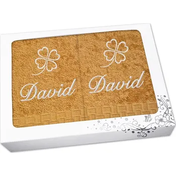 Ručník Dárková sada ručník + osuška se jménem ratanika hořčicová Čtyřlístek