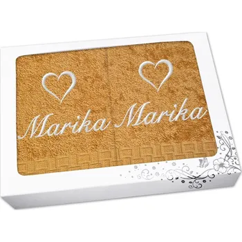 Ručník Dárková sada ručník + osuška se jménem ratanika hořčicová Srdce