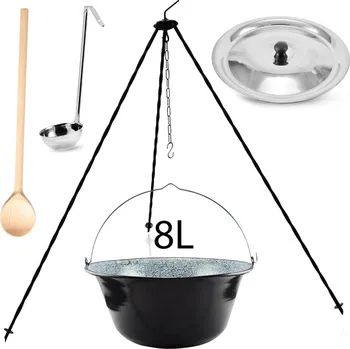 kotlíky Perfect Home Kotlikset010 Trojnožka ke kotlíkům 1m + smaltovaný kotlík s poklicí 8 L + vařečka + naběračka ZDARMA, 5 ks