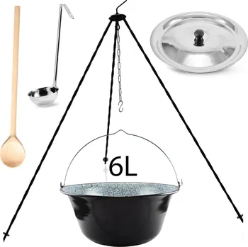 kotlíky Perfect Home Kotlikset009 Trojnožka ke kotlíkům 1m + smaltovaný kotlík s poklicí 6 L + vařečka + naběračka ZDARMA, 5 ks