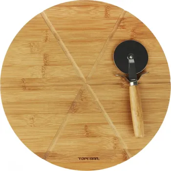 Kuchyňské prkénko TOPFANN B14130-1 Bambusové prkénko na krájení pizzy s nožem, 32x1,2cm