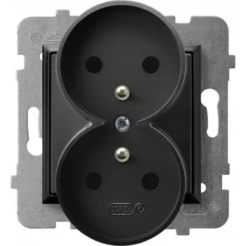 Elektrická zásuvka Ospel Aria Dvojitá Zásuvka s Uzemněním Černá Metalická Kontakt GP-2URAZ/m/33