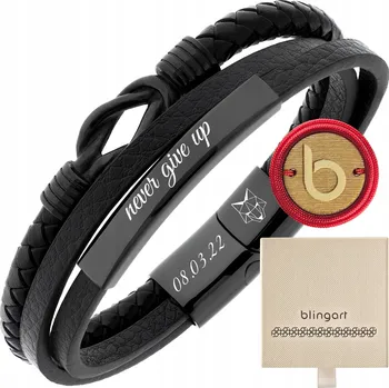 Náramek Náramek s s gravírováním kožený ČERNÝ ocel UZEL