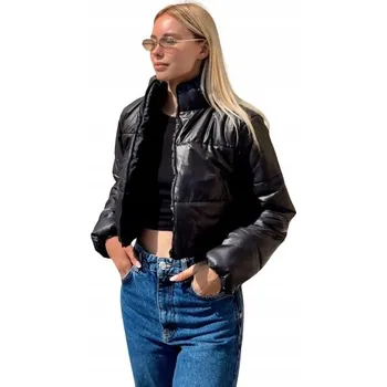 Moto bunda TRENDYOL ČERNÁ KRÁTKÁ PROŠÍVANÁ BUNDA NA ZIP