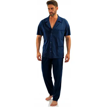 Pánské pyžamo Pánské pyžamo na knoflíky KRÁTKÝ RUKÁV DLOUHÉ KALHOTY kotvičky Námořnická Modrá M