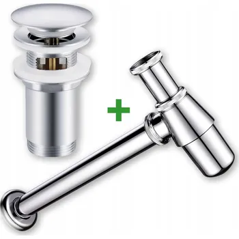 Sifon SADA: VÝPUSTNÝ VENTIL CLICK-CLACK SE PŘEPADEM STŘÍBRNÝ + UMYVADLOVÝ SIFON