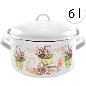 Hrnec Perfect Home 13470 Smaltovaný hrnec 24cm, 6l + poklice, bílý, levandule