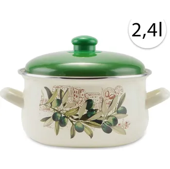 Hrnec Perfect Home 14827 Smaltovaný hrnec 18cm, 2,4l + poklice, bílý, oliva