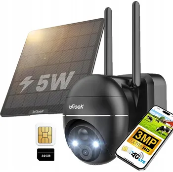 IP kamera Venkovní solární kamera 2K se dvěma objektivy 3MP, 4G LTE SIM karta + 32GB karta