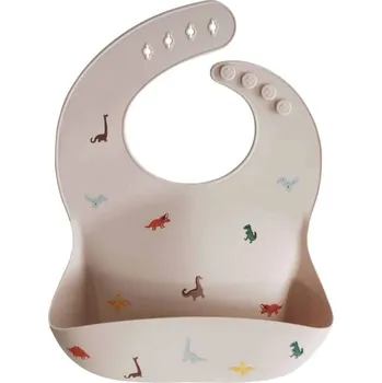 Silikonový bryndák Mushie, odstíny hnědé a béžové, Dinosauři 1 ks