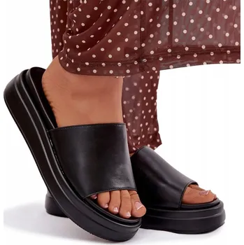 Dámské pantofle NAZOUVÁKY DÁMSKÉ KLASICKÉ JEDNOBAREVNÉ NA PLATFORMĚ POHODLNÉ ČERNÉ 38