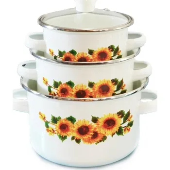 Hrnec TIDAL TD-6197 Smaltované hrnce, 3 ks, vzor slunečnice
