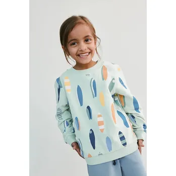 Chlapecká mikina Dětská bavlněná mikina Liewood Thora Printed Sweatshirt LW20671.PPY2 zelená 07X, vel. 134-140