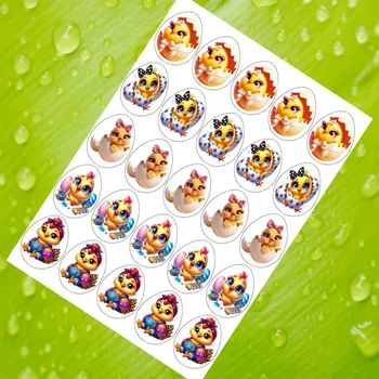 Jedlá dekorace na dort Kreslená kuřátka z vajíček – jedlá dekorace, vajíčka 5 cm (25 ks) Fondánový list (NEVYŘEZÁNO)