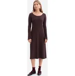ELEGANTNÍ DÁMSKÁ ŽENSKÉ ŠATY ŽEBROVANÁ ŠATY S VÝSTŘIHEM, TMAVĚ HNĚDÁ, VELIKOST 36 S