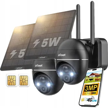 IP kamera 2 kusy Venkovní solární kamera 2K 3MP s 4G LTE SIM kartou, otočná PIR PTZ