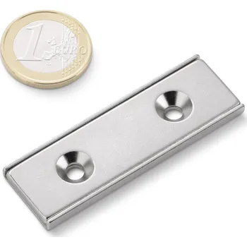 Dekorativní magnet Neodymový magnetický úchyt kvádr 60 × 20 v. 4 mm, 2× M4, síla 29 kg