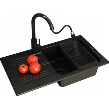Granitový dřez DŘEZ DŘEZ ADA JEDNOKOMOROVÝ ČERNÝ BATERIE LOSETO SIFON KOŠÍK