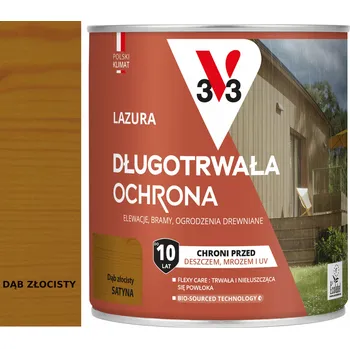 Lak na dřevo V33 Lazura s dlouhodobou ochranou 10 let Zlatý dub satén 0,75l
