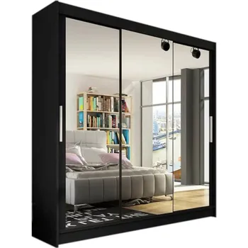 Šatní skříň Posuvná šatní skříň LUKAS III se zrcadlem Barva: černá mat, Rozměr: 250x215x58