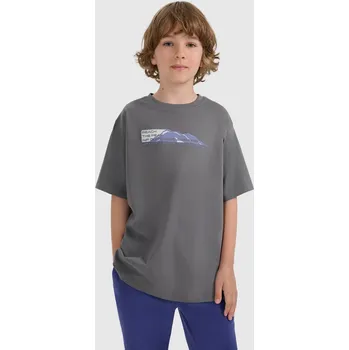 Chlapecké tričko 4F CHLAPECKÉ TRIČKO ŠEDÉ OVERSIZE S POTISKEM 146 (10-11 let)