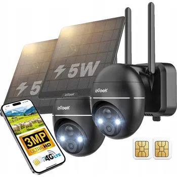 IP kamera 2 kusy VENKOVNÍ OTOČNÁ SOLÁRNÍ KAMERA SE SIM KARTU 4G 3MPx 4xZoom PTZ