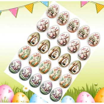 Jedlá dekorace na dort Cukrárna VeHa – – – 25 ks – Zajíčci s nápisem Veselé Velikonoce – jedlá dekorace vajíčka 5 cm