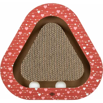 Škrabací karton VALENTINE triangl+míčky+catnip, 36 x 5 x 36/36 cm, červená