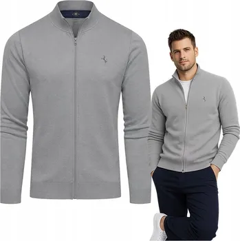 Pánský svetr Pánský svetr na zip se stojáčkem, bavlněný, šedý, XL