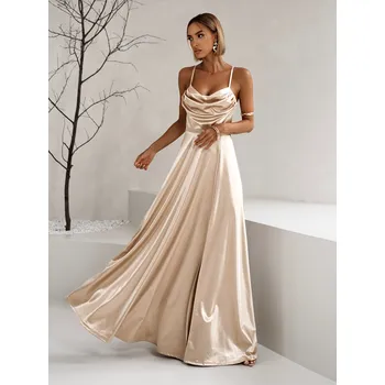 Dámské šaty Zlaté saténové dlouhé společenské šaty LUNOREX Velikost: ONESIZE