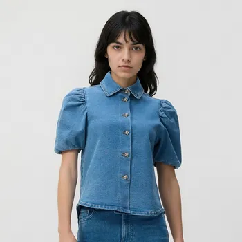 Dámská košile Reserved - Džínová košile s balonovými rukávy - modrá - 879IU-55J - 879IU-55J-XL