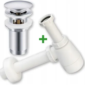 Sifon SADA: VÝPUSTNÝ VENTIL CLICK-CLACK SE PŘEPADEM STŘÍBRNÝ + UMYVADLOVÝ SIFON