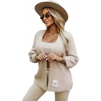 Dámský svetr 631-1 Stylový kardigan z měkkého úpletu - béžový