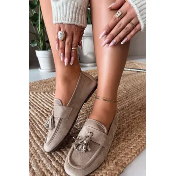 Dámské mokasíny Dámské mokasíny s plochou podrážkou a třásněmi Béžové Marilisse 40