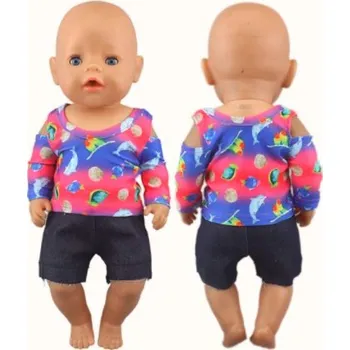 Doplněk pro panenku Dvoudílné sety oblečků pro American girl a Baby Born 43-45 cm Varianta: barevné triko s odhalenými rameny, kraťasy