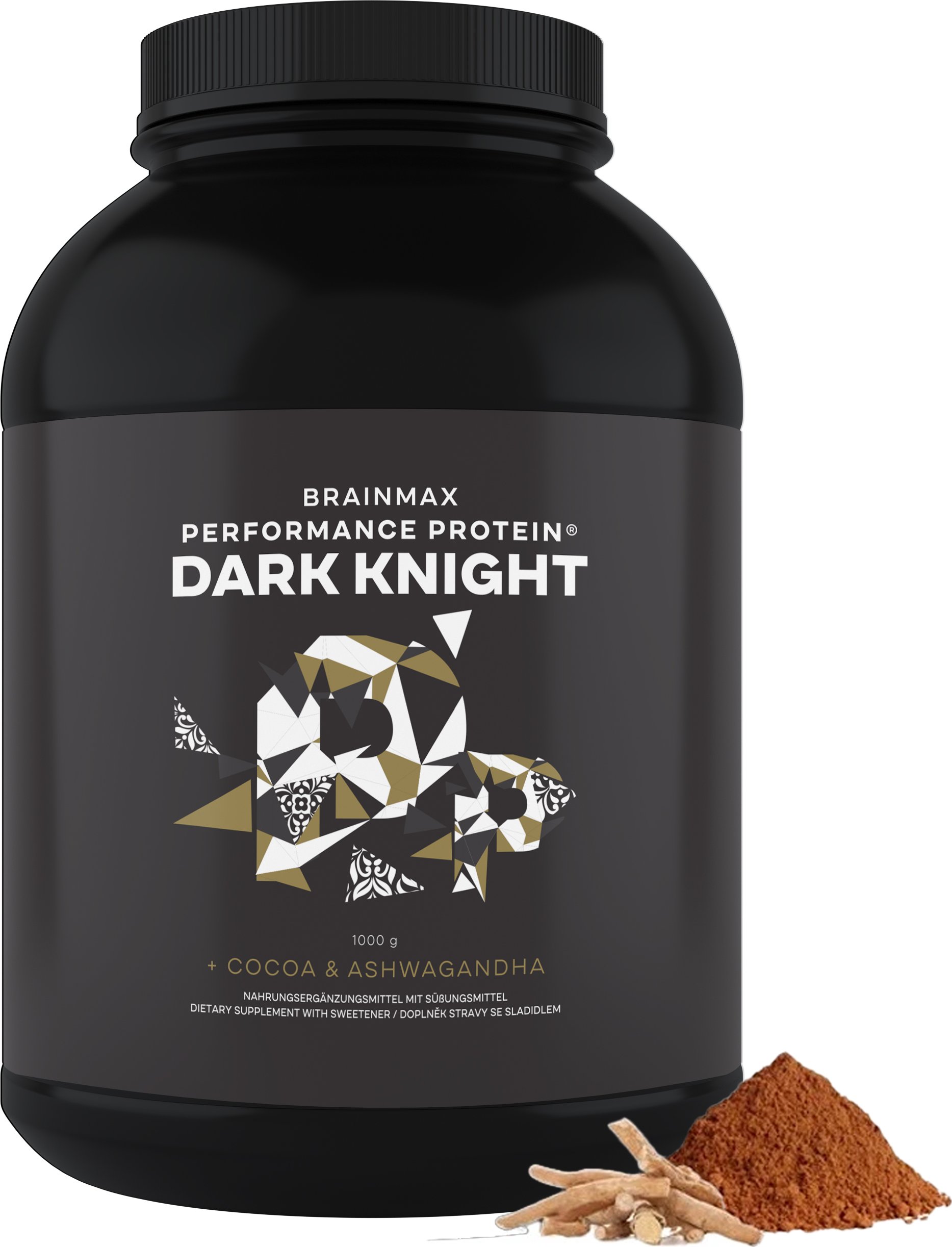 BrainMax Performance Protein® Dark Knight, nativní syrovátkový protein, 1000 g Nativní syrovátkový protein, grass-fed kolagen, kolostrum, ashwagandha, BIO kakao, doplněk stravy