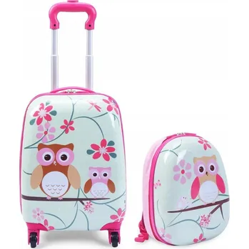 Sada dětského kufr na kolečkách a batohu BC-S-001 sovy