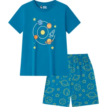 Chlapecké pyžamo Chlapecké bavlněné pyžamo s krátkým rukávem - Wolf & Wolfie S2661, petrol Barva: Petrol, Velikost: 104