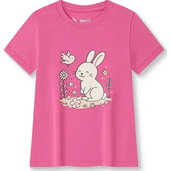 Dívčí tričko Dívčí bavlněné tričko s krátkým rukávem - Wolf & Wolfie S2610A, tmavě růžová Barva: Růžová, Velikost: 110