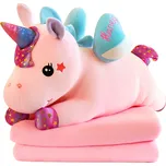 LEAN Toys 27927 Plyšový jednorožec s dekou 3 v 1, 160 x 110 cm, růžová