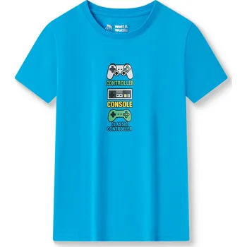 Chlapecké tričko Chlapecké bavlněné tričko s krátkým rukávem - Wolf & Wolfie S2602, modrá Barva: Modrá, Velikost: 122
