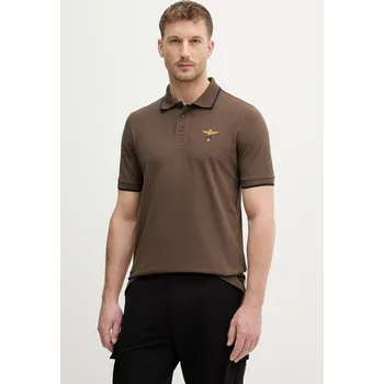 Bavlněné polo tričko Aeronautica Militare PO1308UP00082 hnědá 88X, vel. L