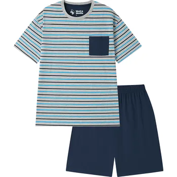 Pánské pyžamo Pánské bavlněné pyžamo s krátkým rukávem - Wolf & Wolfie S2675B, šedý proužek Barva: Šedá, Velikost: XXL