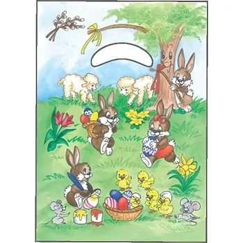 Velikonoční dekorace Anděl Přerov Taška igelitová, Velikonoční motiv zajíčků pod stromem 32x20x4 cm