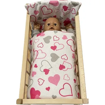Dětské zboží SDS Peřinky do postýlky pro panenky Srdíčka šedorůžová Bavlna, výplň: Polyester, 1x 38x44 cm / 28x20 cm