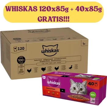 Whiskas Drůbeží hostina 120x85g Mokré krmivo pro dospělé kočky v želé + WHISKAS Adult 40x85g Klasické jídlo