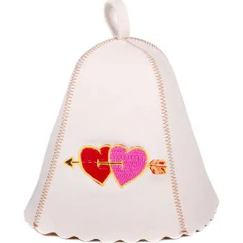 Klobouk do sauny vlněný - s výšivkou Srdíček