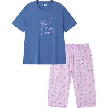Dámské pyžamo Dámské bavlněné pyžamo s krátkým rukávem - Wolf & Wolfie D2635, tmavě modrá / fialková Barva: Modrá tmavě, Velikost: S