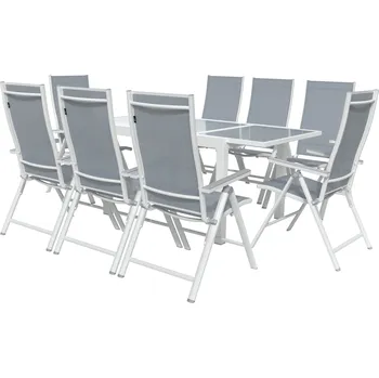 Zahradní nábytek LIVARNO home Sada hliníkového zahradního nábytku s rozkládacím stolem a křesly Houston, 9dílná, bílá/šedá